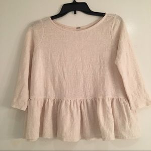 Free People Cream Textured Peplum Top